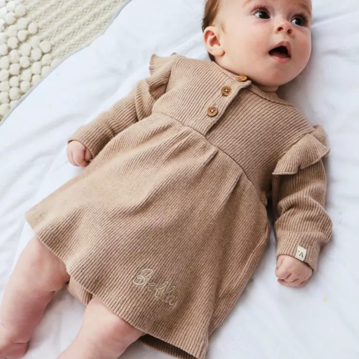 Personalised Taupe Ruffle Dress by Lil Atelier