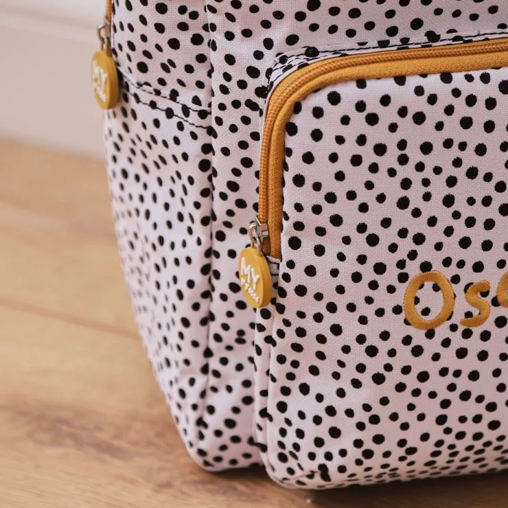 Personalised Black and White Polka Dot Medium Backpack with Grab Handle