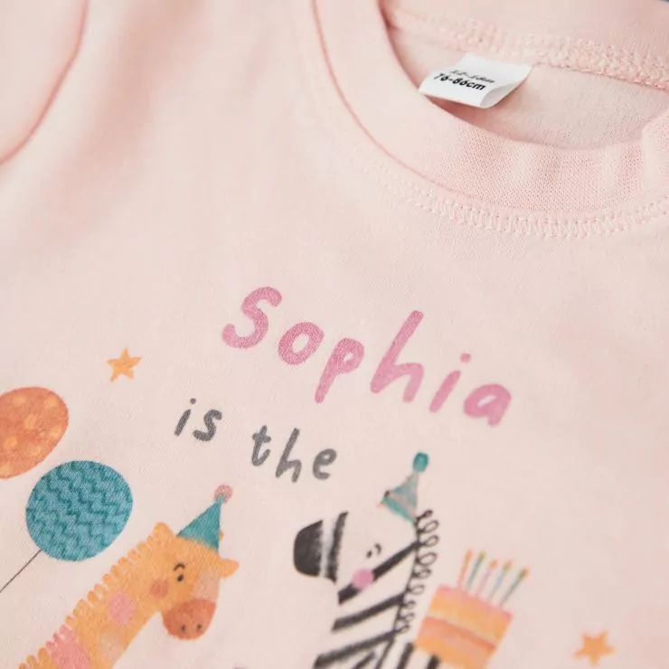 Personalised Safari Birthday Girl Pink T-Shirt 