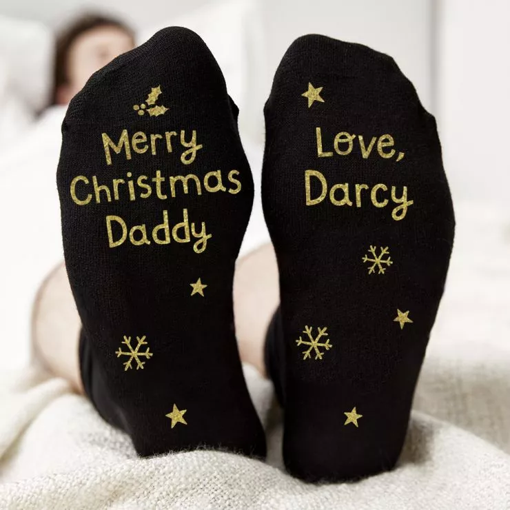 Personalised Merry Christmas Black Adult Socks