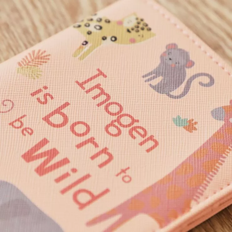 Personalised Pink Safari Baby Passport Holder & Luggage Tag Set