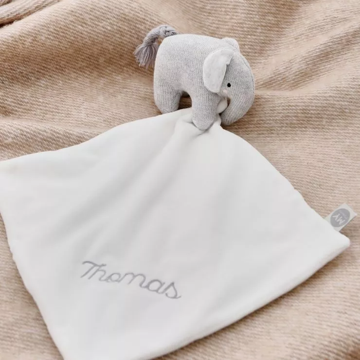 Personalised Grey Knitted Elephant Comforter