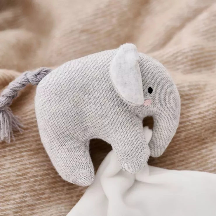 Personalised Grey Knitted Elephant Comforter