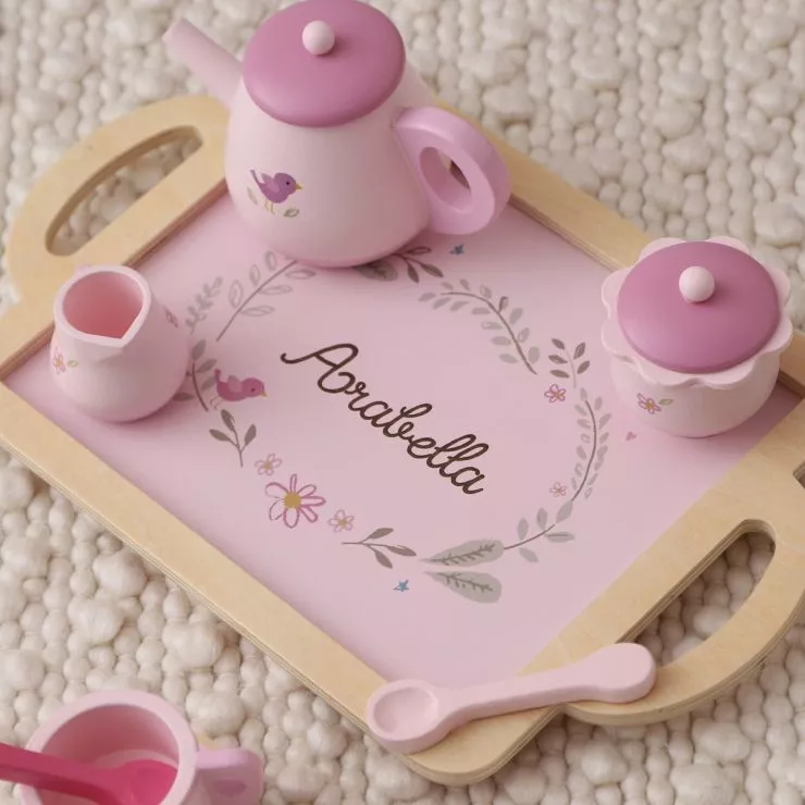 Personalised Pink Wooden Tea Set Toy