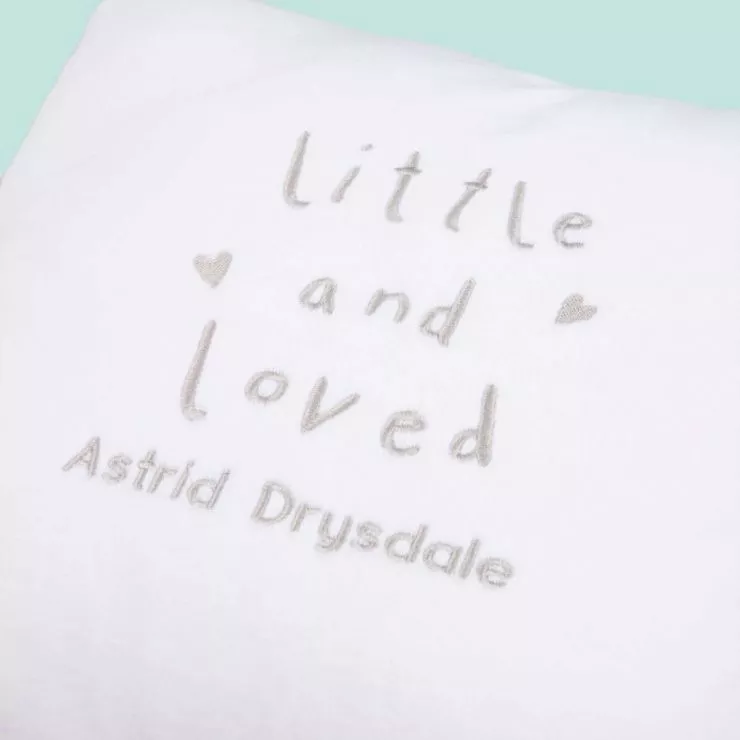 Personalised White Little and Loved Cushion