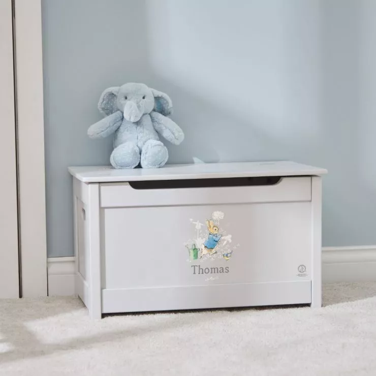 Personalised Peter Rabbit Grey Toy Box