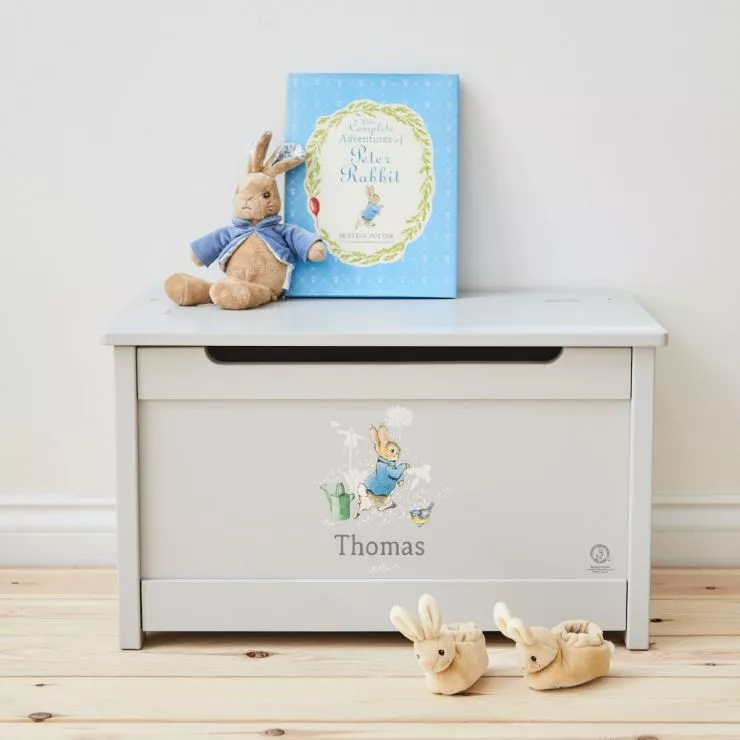 Personalised Peter Rabbit Grey Toy Box