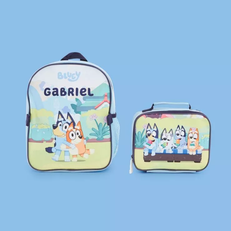 Personalised Bluey and Cousins Backpack and Lunch Bag Set