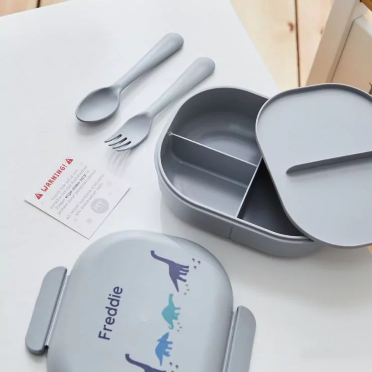 Personalised Grey Dinosaur Design Lunch Box