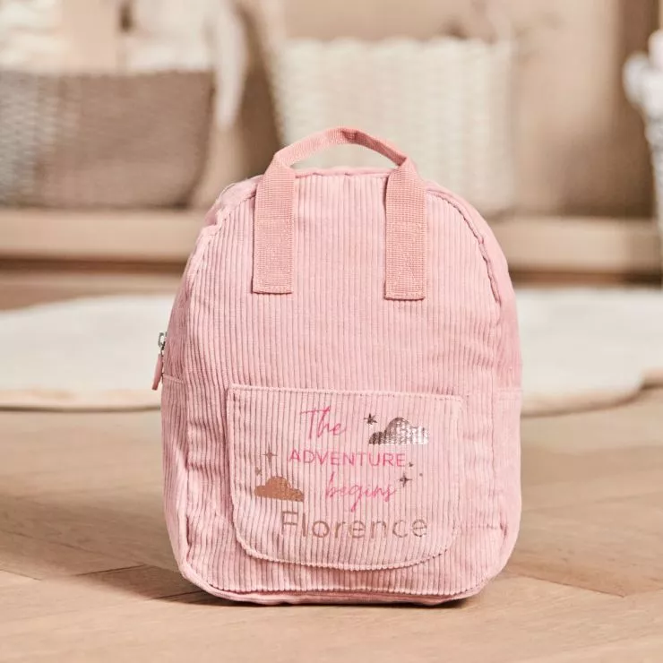 Personalised Cloud Design Pink Cord Mini Backpack
