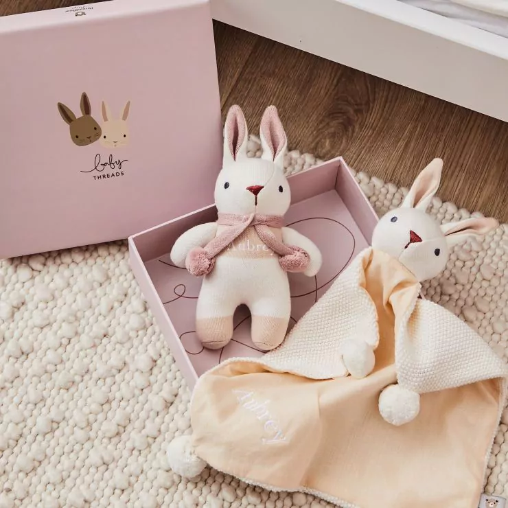 Personalised White Threadbear Bunny Toy & Comforter Set