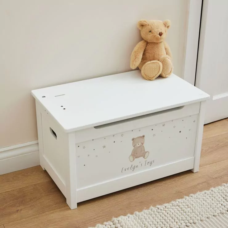 Personalised Biscuit Bear White Toy Box
