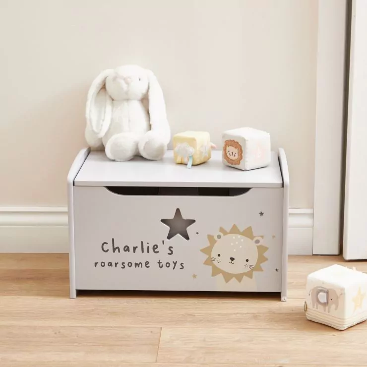 Personalised Small Grey Lion Toy Box
