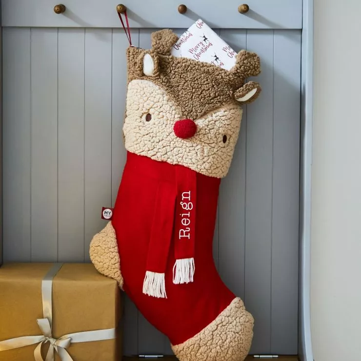 Personalised Red Reindeer Christmas Stocking