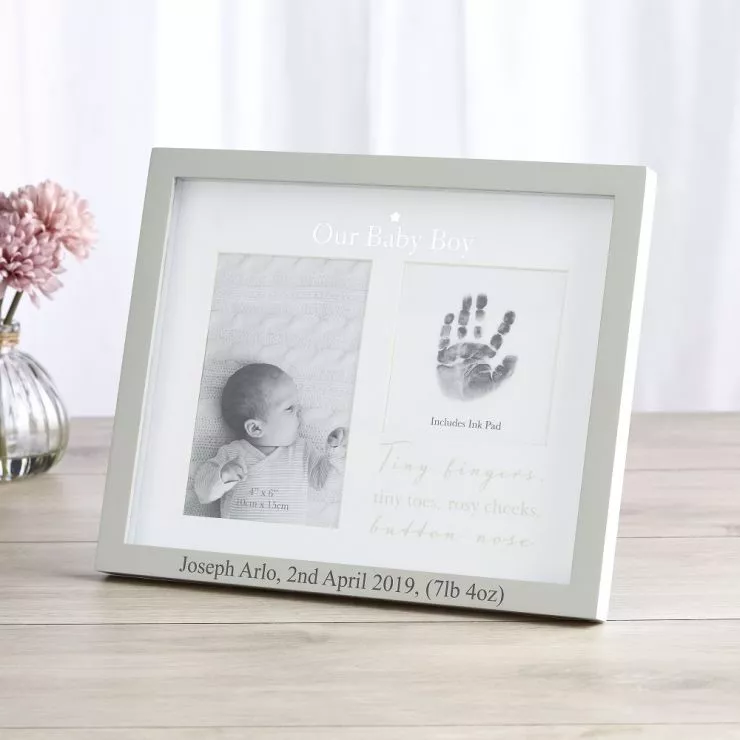 Personalised 'Our Baby Boy' Photo and Ink Print Frame