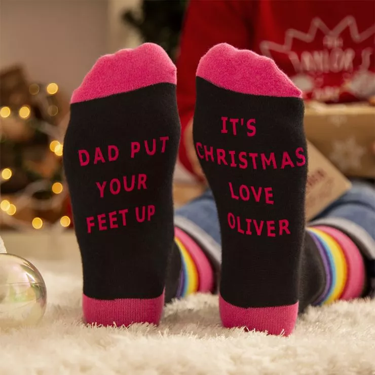Personalised Colourful 'Put your feet up' Christmas Dad Socks