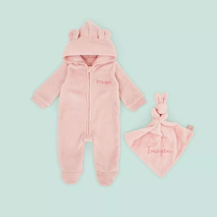 Personalised Pink Fleece Onesie & Comforter Gift Set