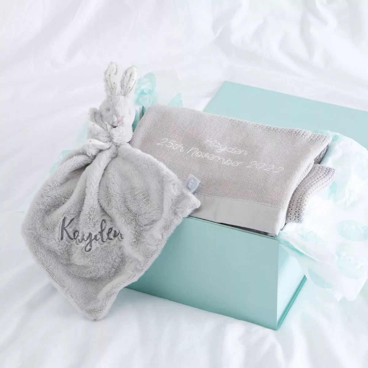 Personalised Grey New Baby Gift Set