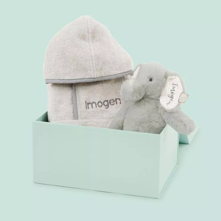 Personalised Grey Towelling Robe & Soft Toy Set