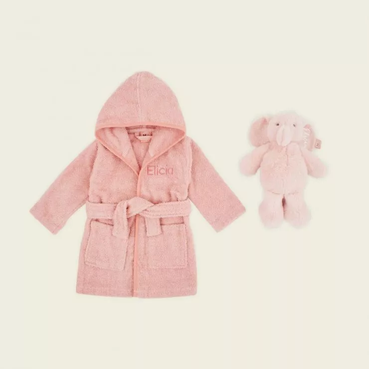 Personalised Pink Towelling Robe & Soft Toy Set