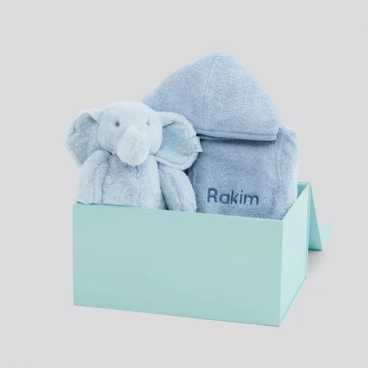 Personalised Blue Towelling Robe & Soft Toy Set