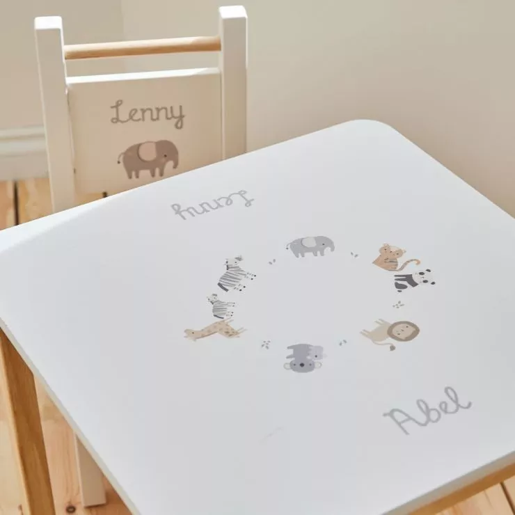 Personalised Welcome to the World Safari Table and Chairs Set