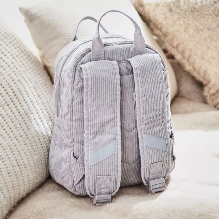 Personalised Grey Cord Mini Backpack and Penguin Toy