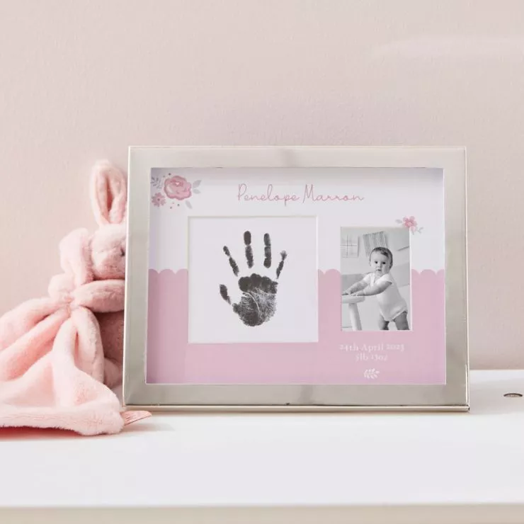 Personalised Pink New Baby Handprint Photo Frame