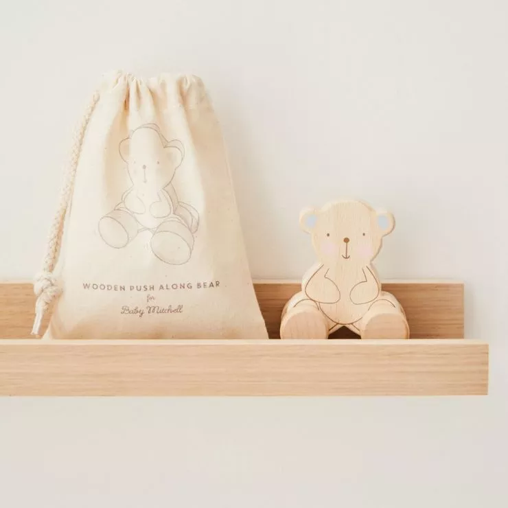 Personalised Bambino Wooden Push-Along Bear Toy