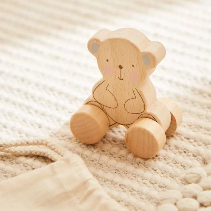 Personalised Bambino Wooden Push-Along Bear Toy