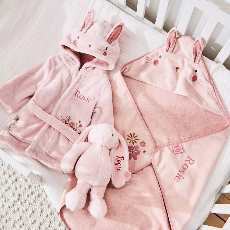 Personalised Pink Bunny Splash, Snuggle and Cuddle Gift Set