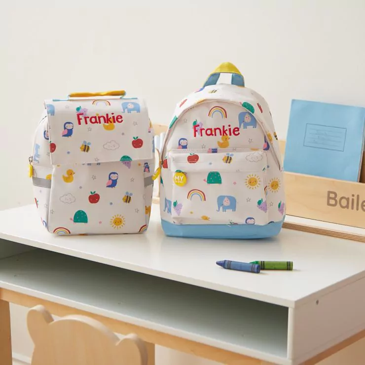 Personalised Colourful Print Backpack & Lunch Bag Set