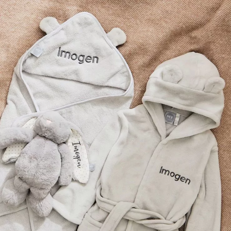 Personalised Grey Splash, Snuggle & Cuddle Gift Set