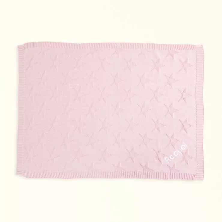 Personalised Pink Star Jacquard Blanket Flat