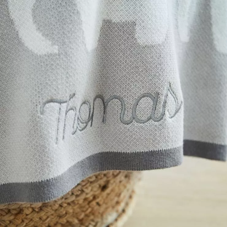 Personalised Grey Elephant Knitted Intarsia Blanket