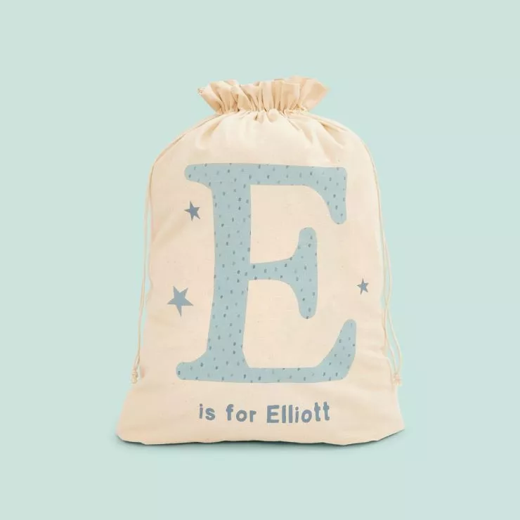Personalised Letter is for Name Blue Star Design Storage Sack