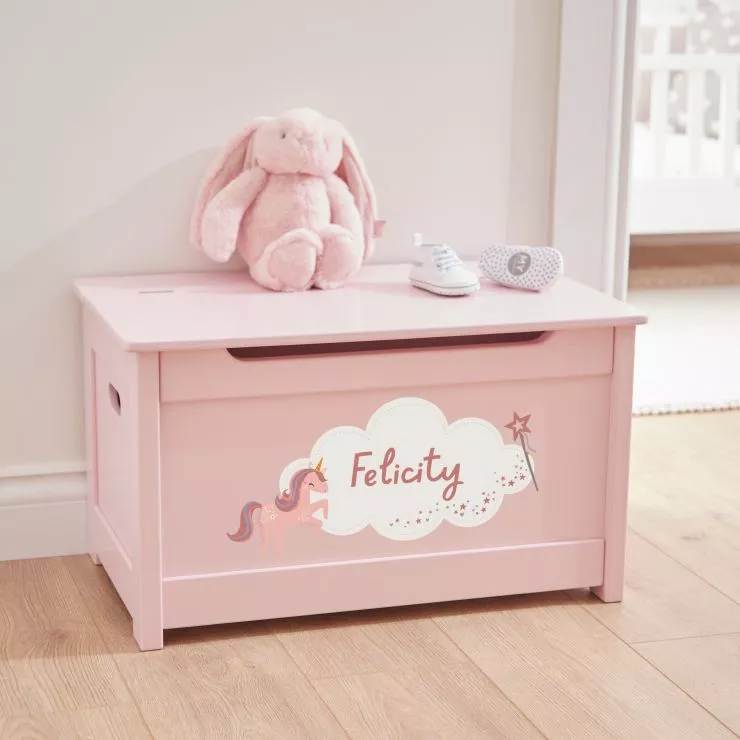 Personalised Unicorn Design Pink Panelled Toy Box