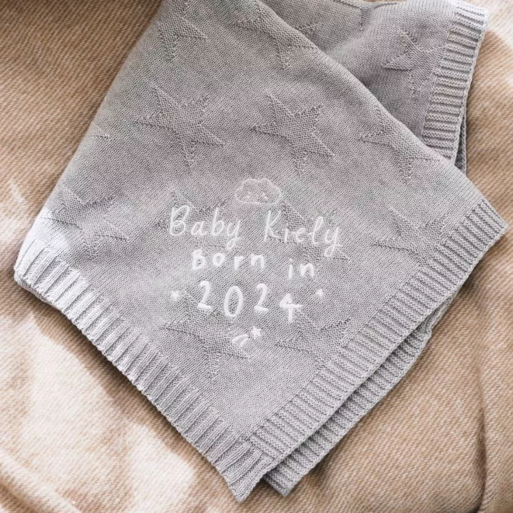 Personalised Born in 2024 Grey Marl Star Jacquard Blanket