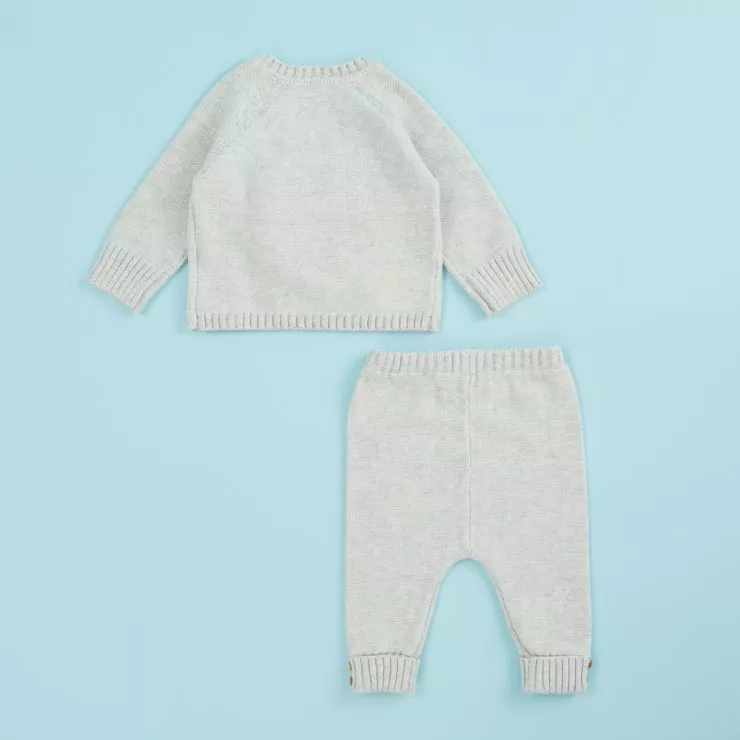 Grey Knitted Baby Outfit Set Flat