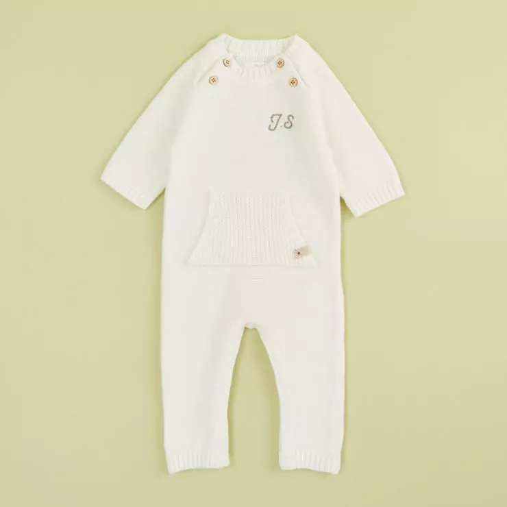 Personalised Oatmeal Knitted Romper Flat