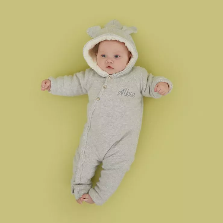 Personalised Grey Knitted Baby Romper Model