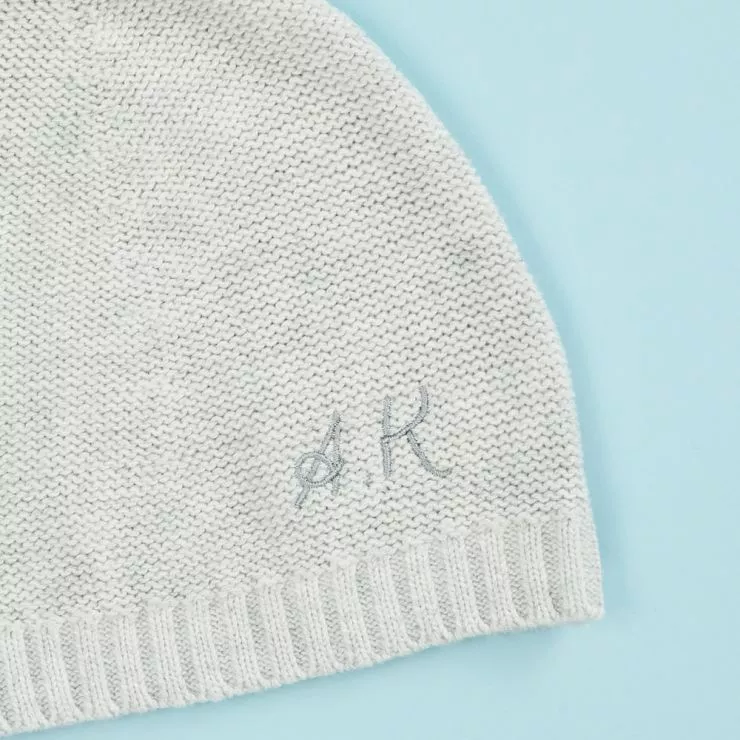 Personalised Knitted Grey Hat Detail
