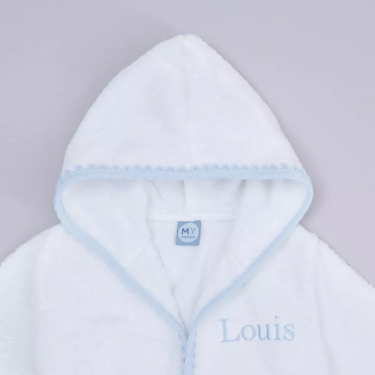 Personalised Blue Picot Trim Dressing Gown