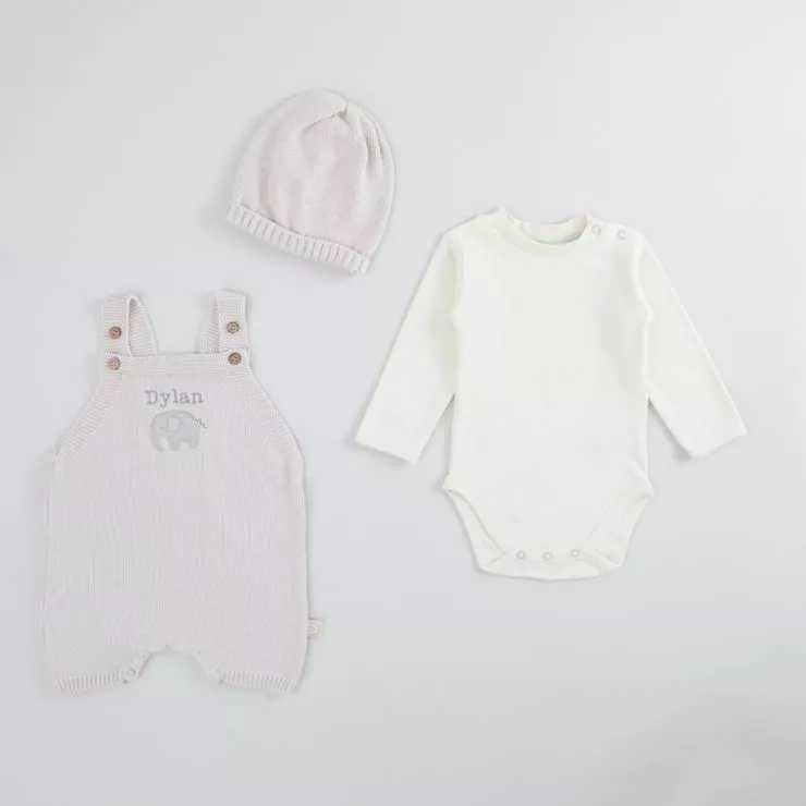 Personalised Elephant Design Knitted 3 Piece Outfit Set