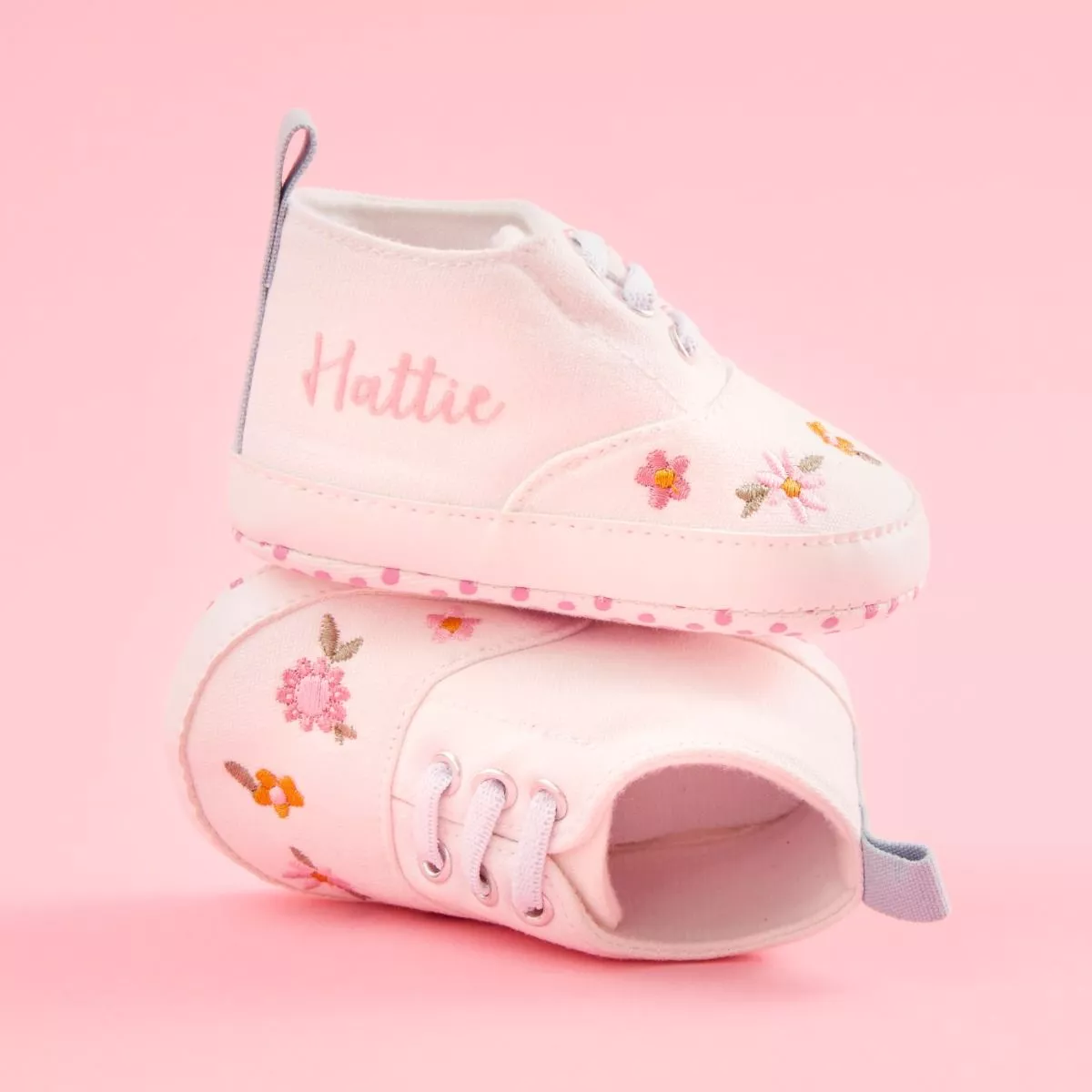 Personalised White Floral Baby High Top Trainers