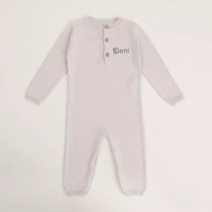 Personalised Organic Grey Knitted Baby Romper