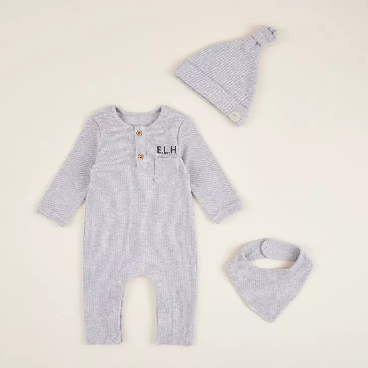 Personalised Grey Ribbed Jersey Outfit Set (3 piece)