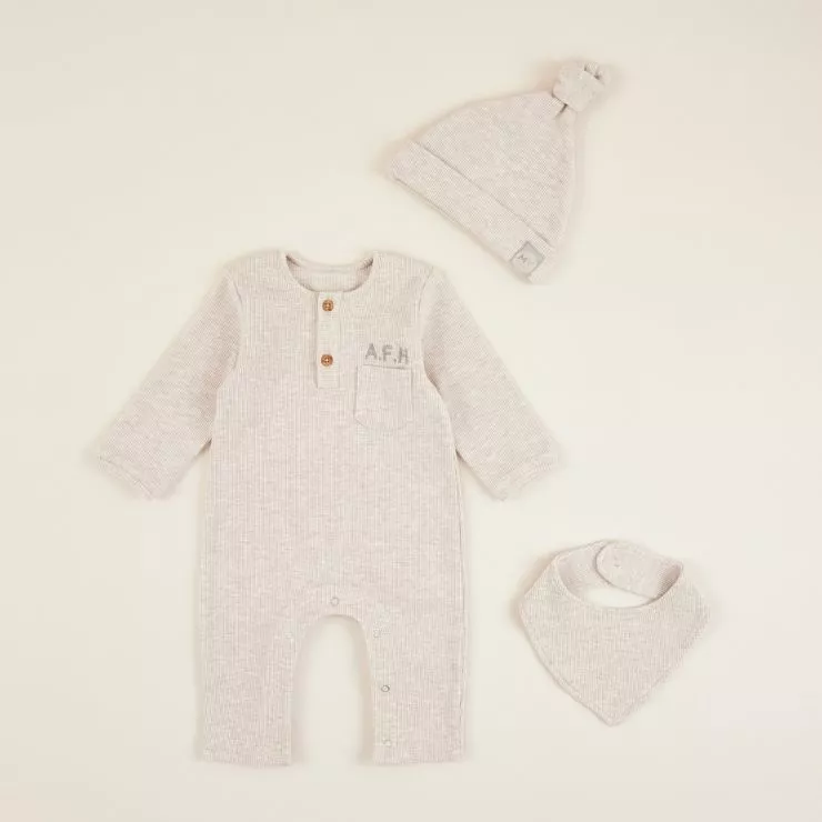 Personalised Oatmeal Ribbed Jersey Outfit Set (3 piece)