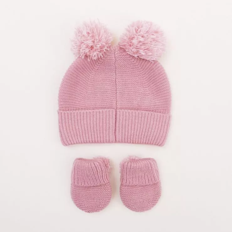 Personalised Pink Knitted Hat and Mittens Set