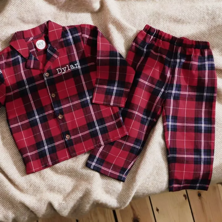 Personalised Traditional Red Checkered Pyjamas